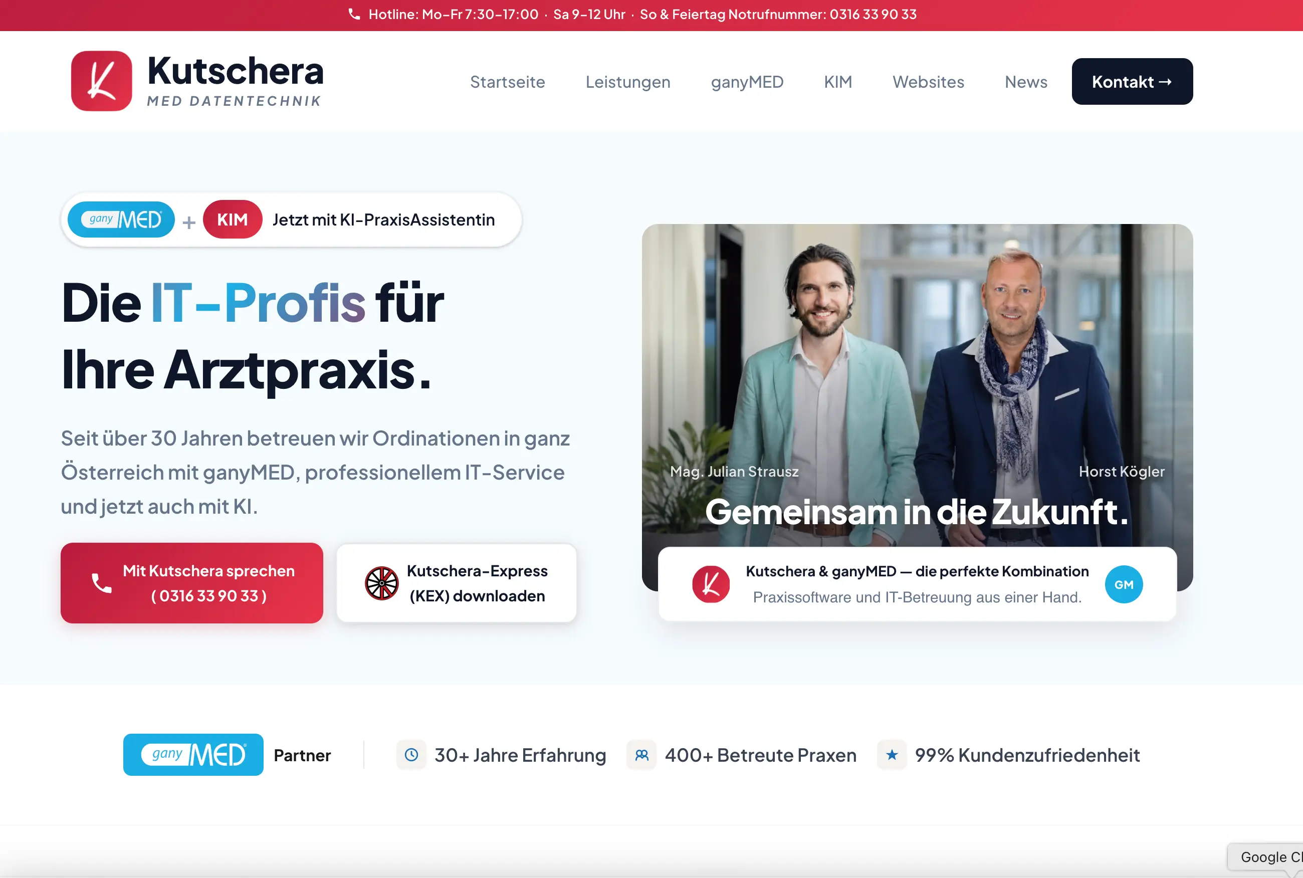 Website von Kutschera med. Datentechnik