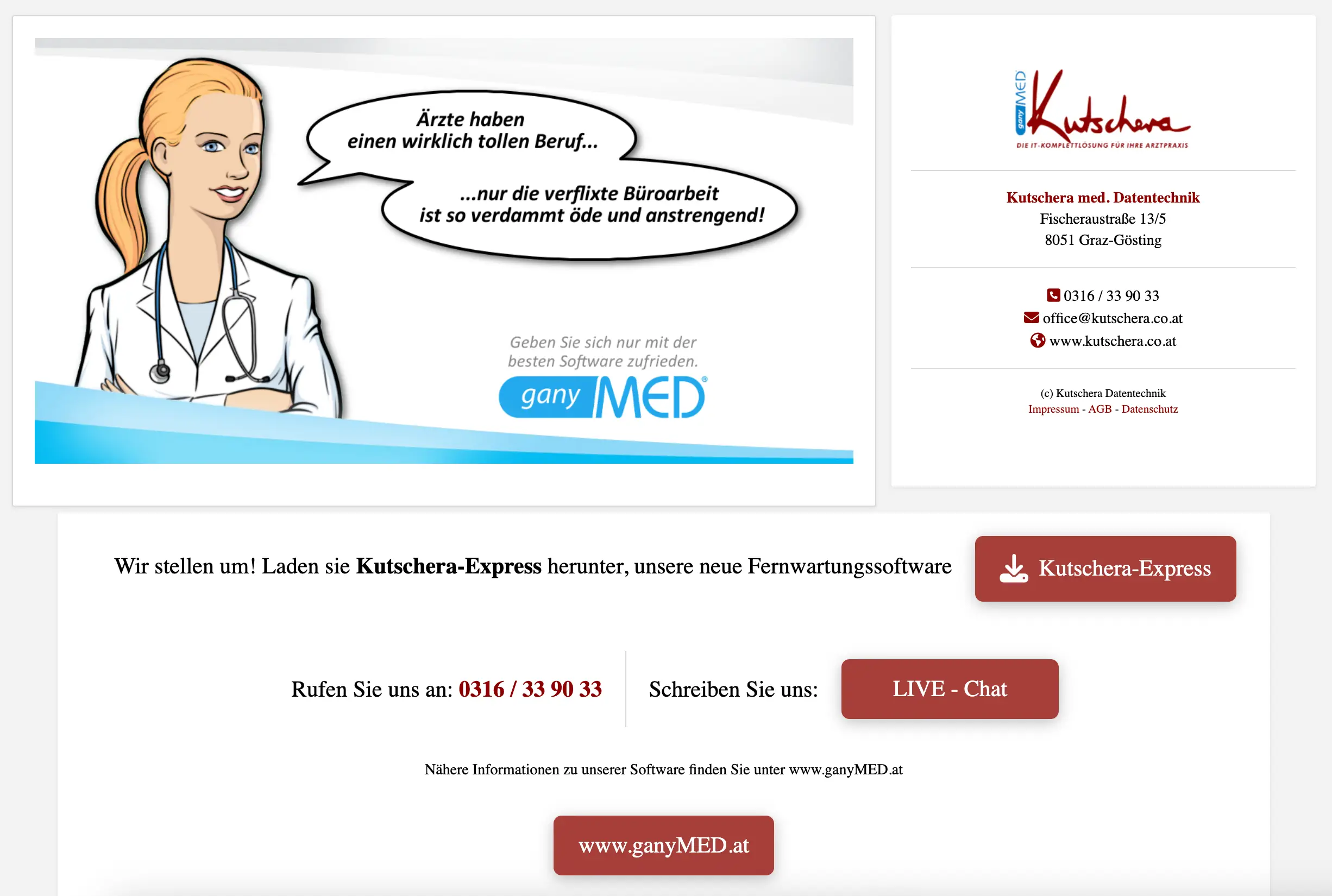 Die alte Website von Kutschera med. Datentechnik vor dem Relaunch